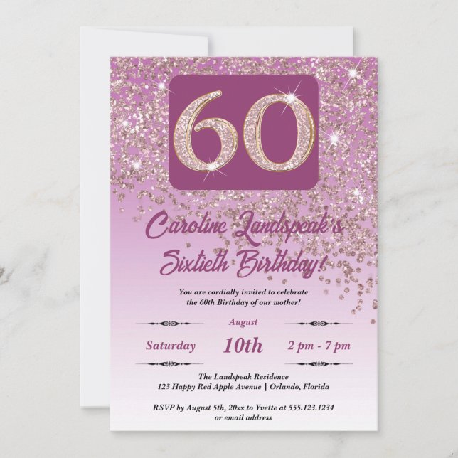 Festive Rose Gold Glitter 60th Birthday Invitation (Front)