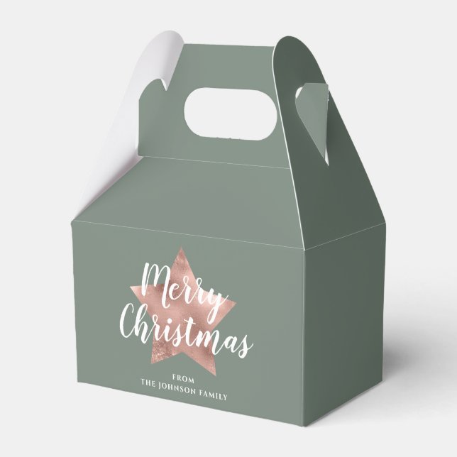 Festive Rose Gold Sage Green Christmas Favour Box (Front Side)