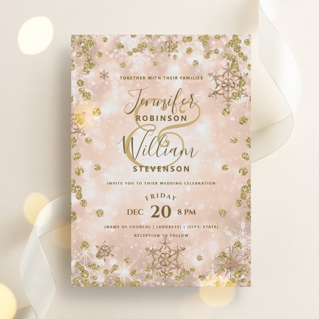Festive Rose Gold SPARKLE Elegant Winter Wedding  Invitation (Festive Rose Gold SPARKLE Elegant Winter Wedding Invitation)