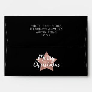 Festive Rose Gold Star Merry Christmas Envelope