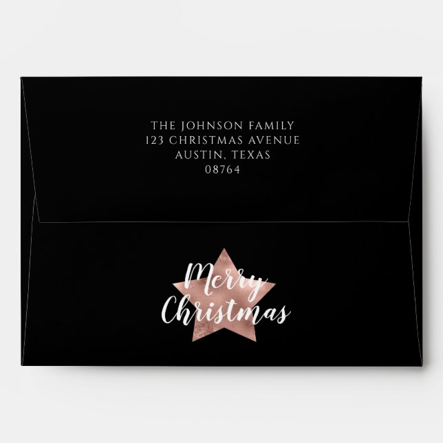 Festive Rose Gold Star Merry Christmas Envelope (Back (Top Flap))