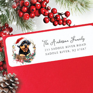 Festive Rottweiler Dog Santa Hat  Return Address
