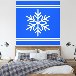 Festive Royal Blue White Racing Stripes Snowflake Canvas Print