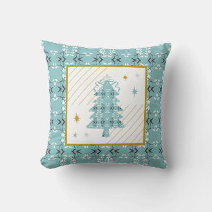 Festive Royal Botanical Robin's Egg Blue Emblem Cushion