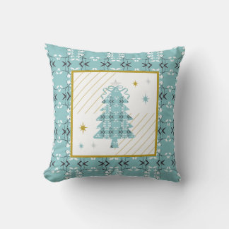 Festive Royal Botanical Robin's Egg Blue Emblem Cushion