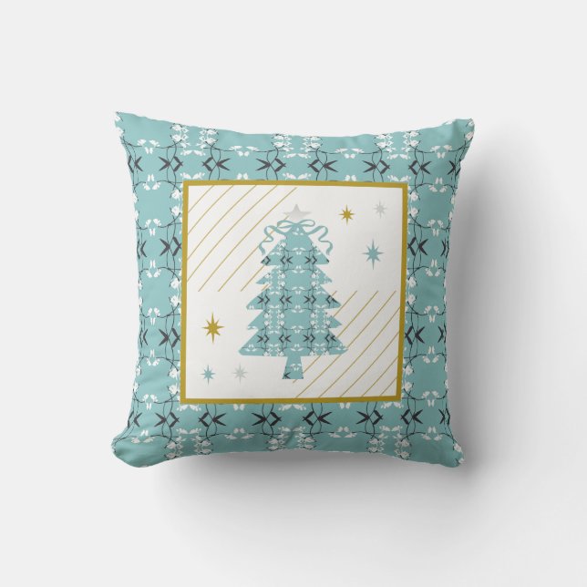 Festive Royal Botanical Robin's Egg Blue Emblem Cushion (Front)