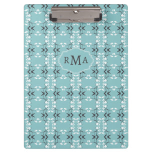 Festive Royal Botanical Robin's Egg Blue Monogram Clipboard