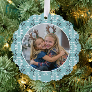 Festive Royal Botanical Sky Blue Ornament Card