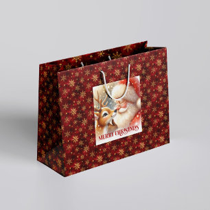 Festive Rudolph and Santa Kids Christmas Gift Bag 