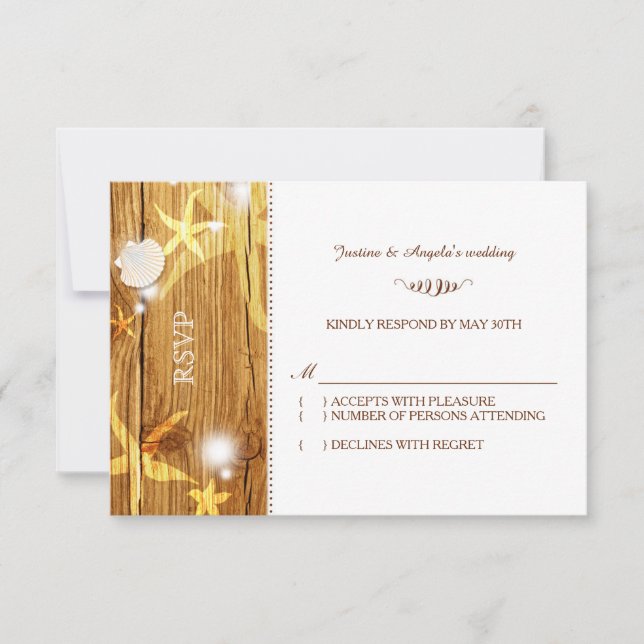 Festive Rustic Beach Wedding RSVP Card (Front)