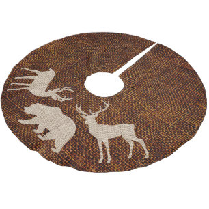 Festive Rustic bear deer Christmas Brushed Polyester Tree Skirt