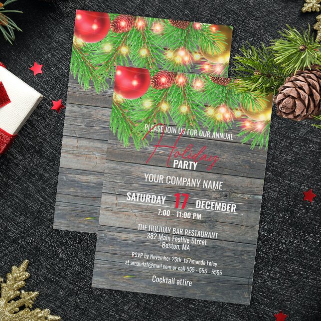 Festive Rustic Corporate Holiday Christmas Party Invitation (Creator Uploaded)