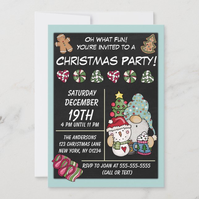 Festive Rustic Gnome Cookies Candy Christmas Party Invitation (Front)