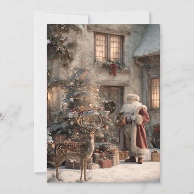 Festive Rustic Vintage Santa Christmas Card (Front)