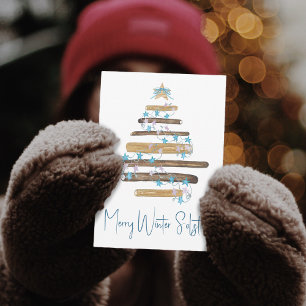 Festive Rustic Wood Yule Tree Winter Solstice Holiday Card