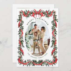 Festive Sage Green Christmas Bow Ribbon 2 Photo Ho Holiday Card