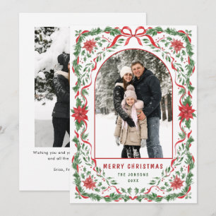 Festive Sage Green Christmas Bow Ribbon 2 Photo Holiday Card