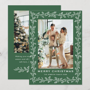 Festive Sage Green Christmas Bow Ribbon 2 Photo Holiday Card