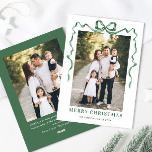 Festive Sage Green Christmas Bow Ribbon 2 Photo Holiday Card