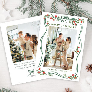Festive Sage Green Christmas Bow Ribbon 2 Photo Holiday Card