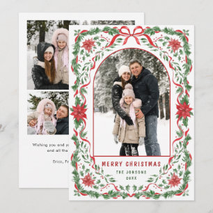 Festive Sage Green Christmas Bow Ribbon 5 Photo Holiday Card