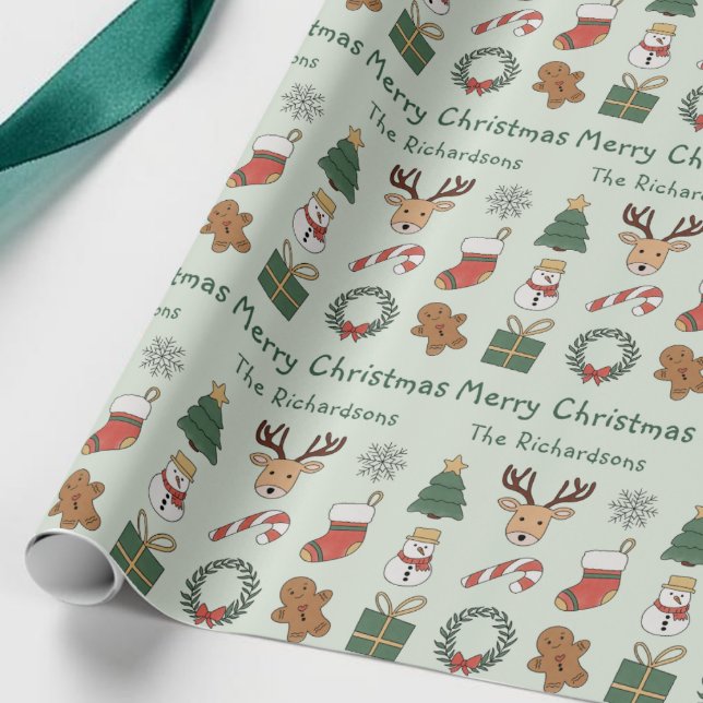 Festive Sage Green Merry Christmas Holiday Pattern Wrapping Paper (Festive Sage Green Merry Christmas Holiday Pattern Wrapping Paper)