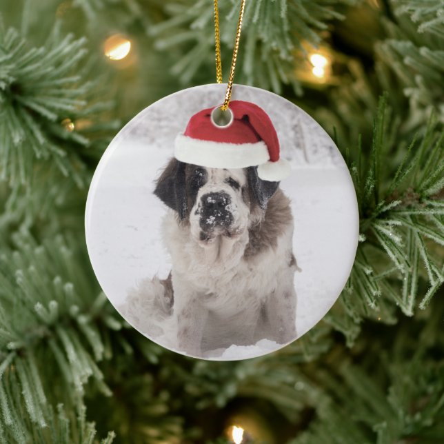 Festive Saint bernard dog with santa hat Ceramic Tree Decoration (Tree)