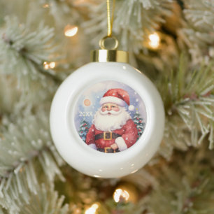 Festive Santa add Year Ceramic Ball Christmas Ornament