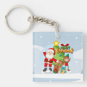 Festive Santa and Friends Christmas Card Key Ring