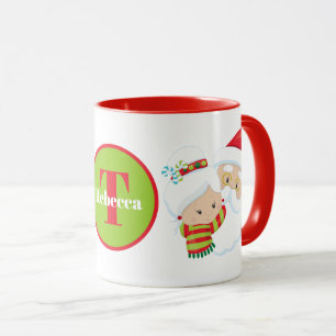 Festive Santa and Mrs. Claus add name Mug