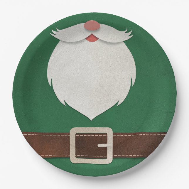 Festive Santa Beard & Belt Holiday Paper Plates (Front)