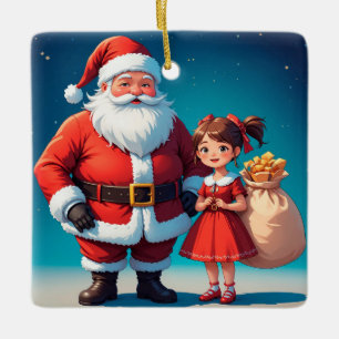 Festive Santa Claus and Snow Maiden Ceramic Ornament