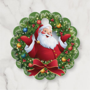 Festive Santa Claus Christmas Wreath Favour Tags