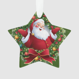 Festive Santa Claus Christmas Wreath Star Ornament