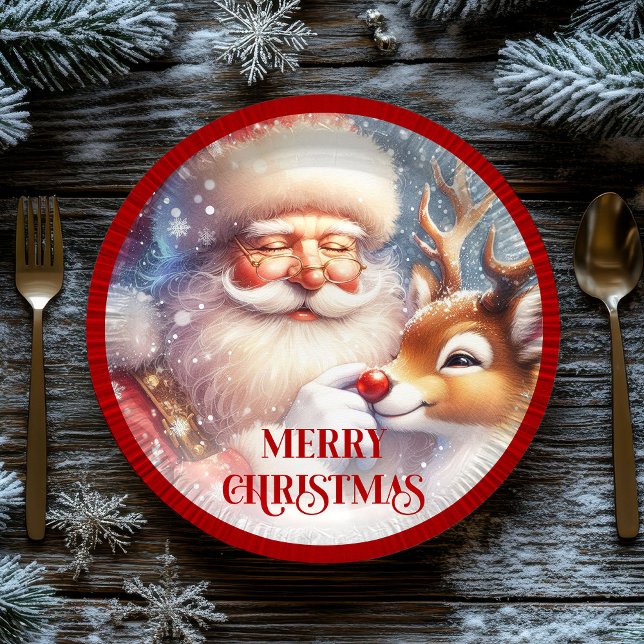 Festive Santa Claus Funny Christmas Kids Paper  Paper Plate (Festive Santa Claus Funny Christmas Kids Paper Plates

)