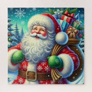 Festive Santa Claus Holding a Gift Sack Jigsaw Puzzle