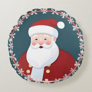 Festive Santa Claus Holiday Christmas Cheer 🎅 Round Cushion