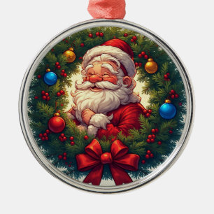 Festive Santa Claus in Christmas Wreath Metal Tree Decoration