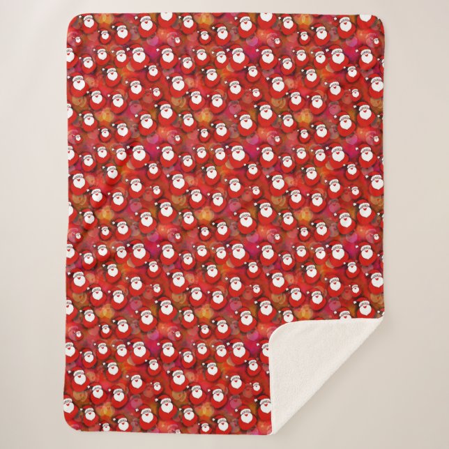 Festive Santa Claus Pattern Sherpa Blanket (Front)