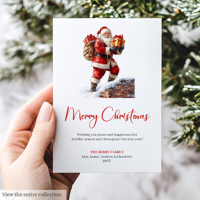Festive Santa Claus Red Green Holiday Greeting  Card (Festive Santa Claus Red Green Holiday Greeting Card)