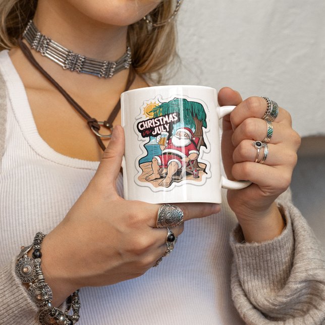 Festive Santa Claus Relaxing on Tropical Shore Coffee Mug (Creator Uploaded)