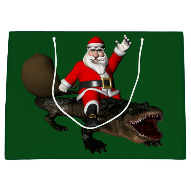Festive Santa Claus Riding An Alligator Large Gift Bag (Front)