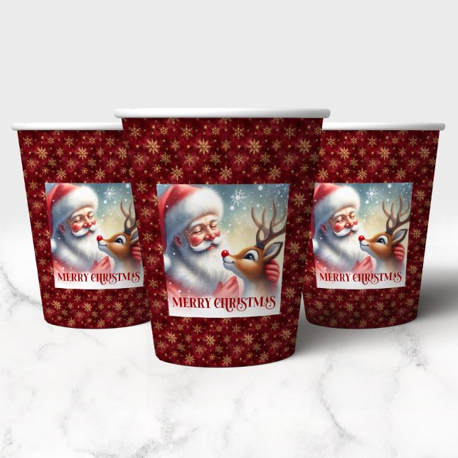 Festive Santa Claus Rudolph Cartoon Party Cups (Festive Santa Claus Rudolph Cartoon Party Cups)