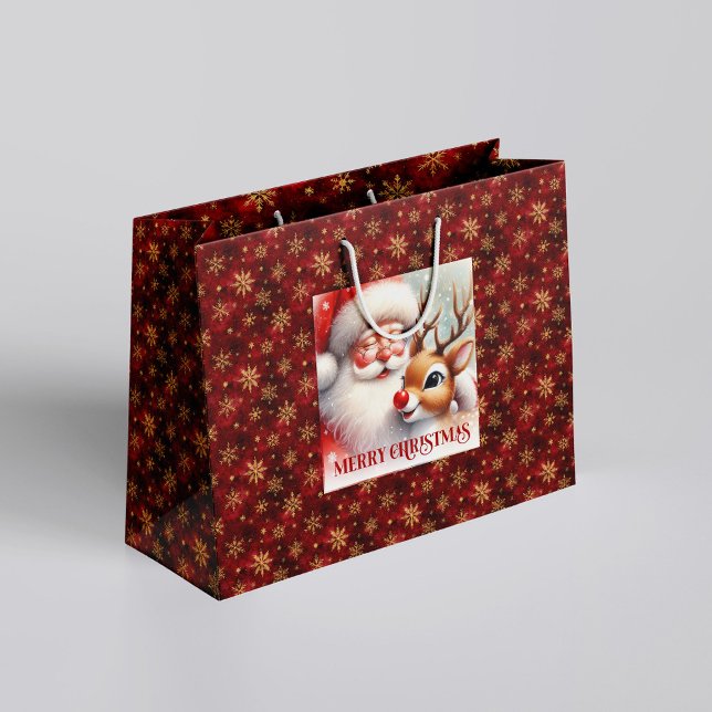 Festive Santa Claus Rudolph Cute Holiday Gift Bag (Festive Santa Claus Rudolph Cute Holiday Gift Bag)
