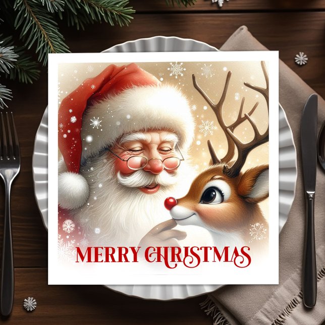 Festive Santa Claus Rudolph Holiday Dinner Party  Napkin (Festive Santa Claus Rudolph Holiday Dinner Party Napkins

)