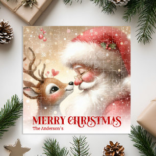 Festive Santa Claus Rudolph Personalized Kids Gift Jigsaw Puzzle