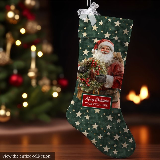 Festive Santa Claus Stocking Personalised Name (Festive Santa Claus Stocking Personalized Name)