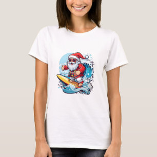 Festive Santa Claus Surfing Christmas Waves T-Shirt