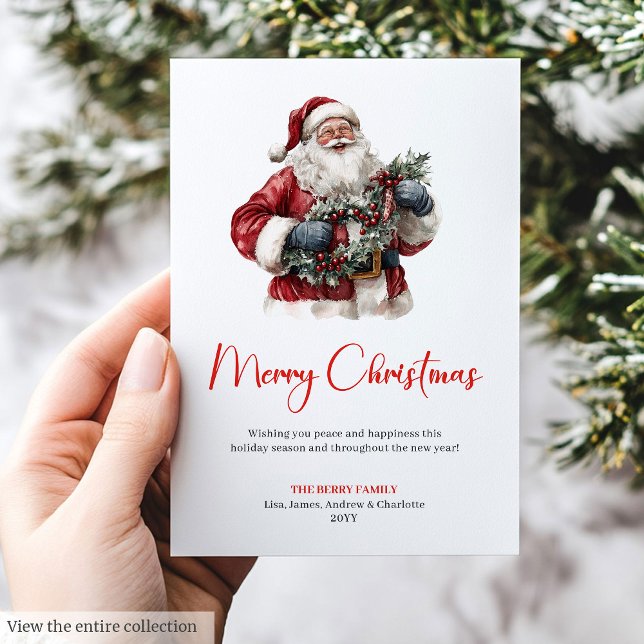 Festive Santa Claus Traditional Merry Christmas  Holiday Card (Festive Santa Claus Traditional Merry Christmas Card)
