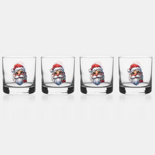 Festive Santa Claus Whiskey Glasses - Set of 4 (Front)